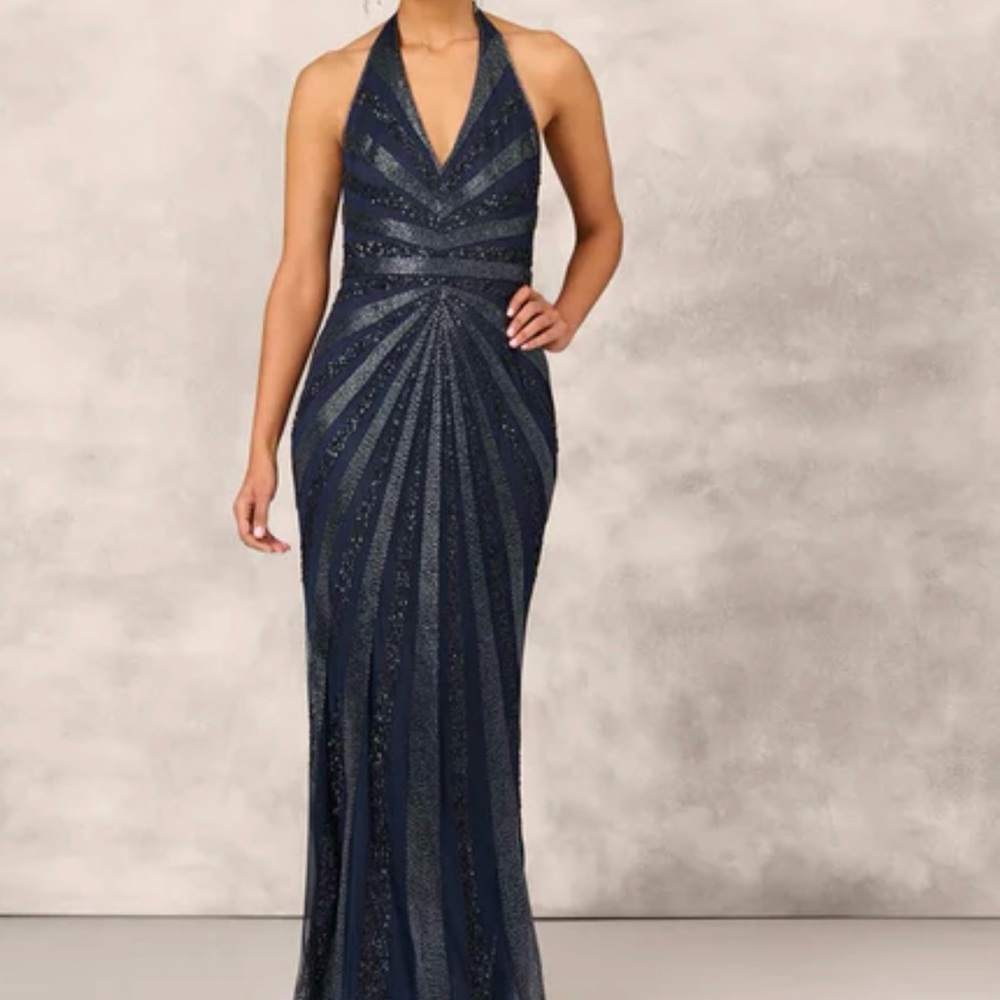 Navy Backless Halter Dress
